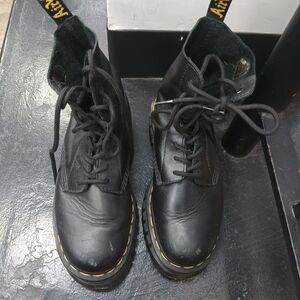 Black Lace-Up Boots with Yellow Stitching